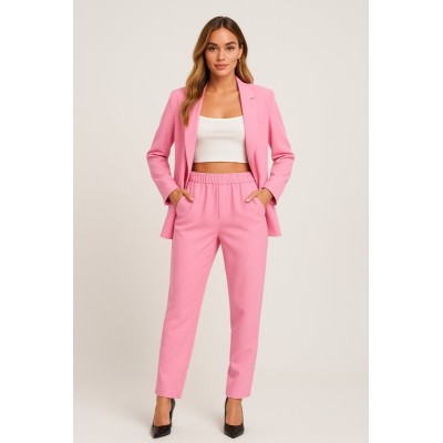 Ροζ Plus Size Oversize Σετ Σακάκι & Παντελόνι