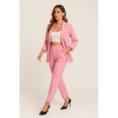 Ροζ Plus Size Oversize Σετ Σακάκι & Παντελόνι