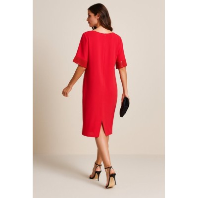 Oversize Κόκκινο Φόρεμα με Παγιέτες και Μουσελίνα Μανίκι