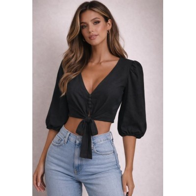 Crop Top Μπλούζα Viscose με Δέσιμο Μπροστά