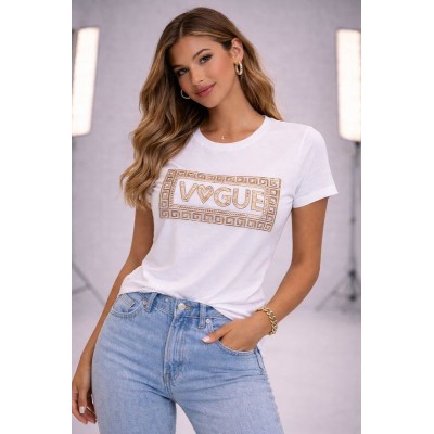 Λευκό T-shirt “Vogue” με χρυσό τύπωμα