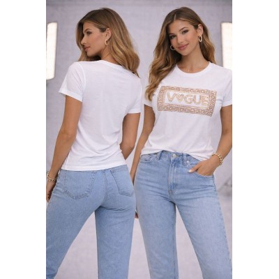 Λευκό T-shirt “Vogue” με χρυσό τύπωμα