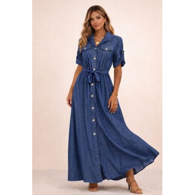 Denim καλοκαιρινό maxi φόρεμα
