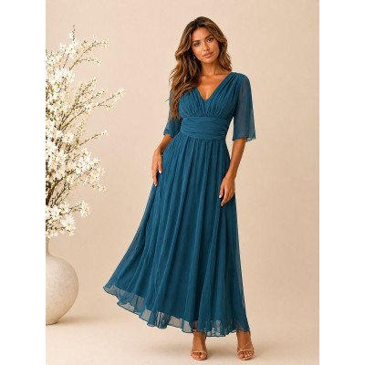 Μάξι τούλι φόρεμα πετρόλ
