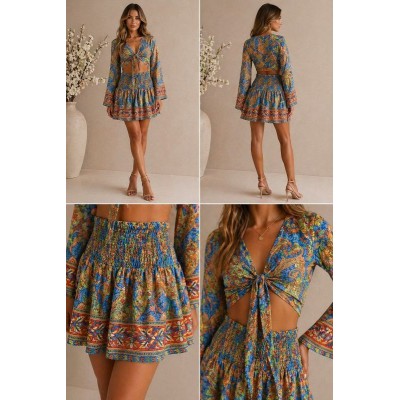 Μεταξωτό Boho Σετ σε Μπλε Paisley