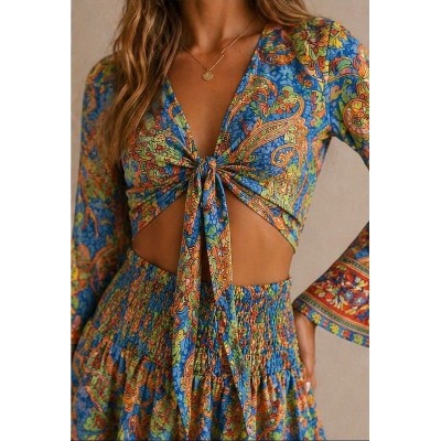 Μεταξωτό Boho Σετ σε Μπλε Paisley