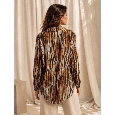 Tiger Print Μουσελίνα Shirt Caramel