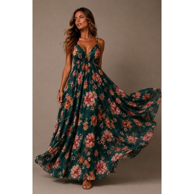 Satin Bloom Maxi Dress