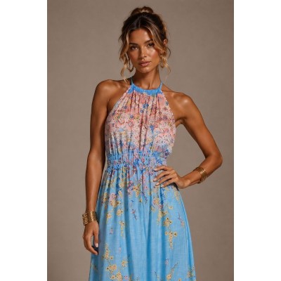 Blue Blossom Linen Feel Dress