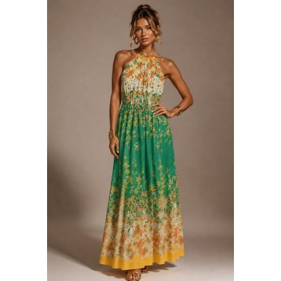 Green Blossom Linen Feel Dress