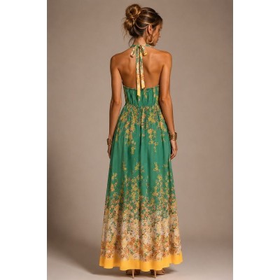Green Blossom Linen Feel Dress