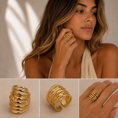 Ατσάλινο Δαχτυλίδι Golden Waves