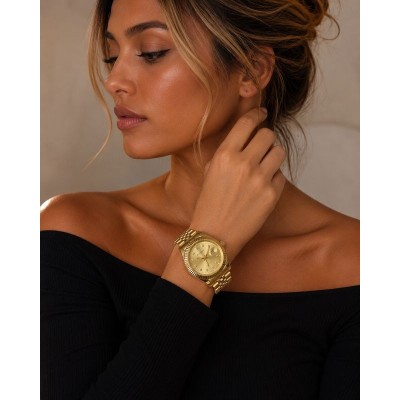 Χρυσό Ατσάλινο Γυναικείο Ρολόι Luxury Style με Ημερομηνία
