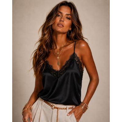 Satin Lace Top Black