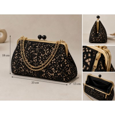 Τσάντα Clutch με Δαντέλα & Χρυσές Λεπτομέρειες
