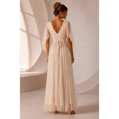 Beige Tulle Maxi Dress – Elegant Flow