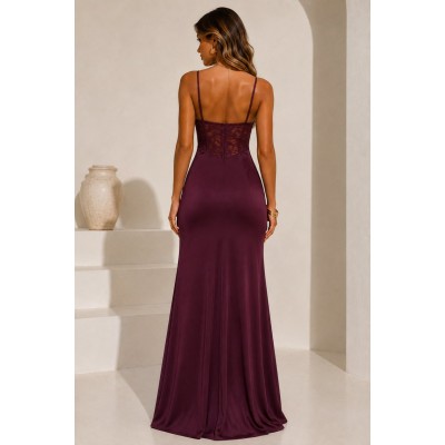 Burgundy Lace Mermaid Maxi Dress