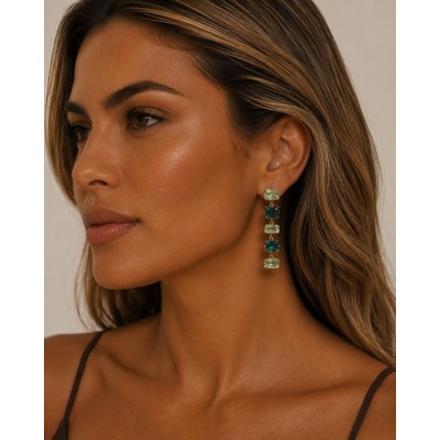 Ατσάλινα Κρεμαστά Σκουλαρίκια Emerald Glow
