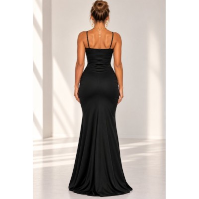 Μαύρο Maxi Φόρεμα με Δαντέλα & Corset Effect