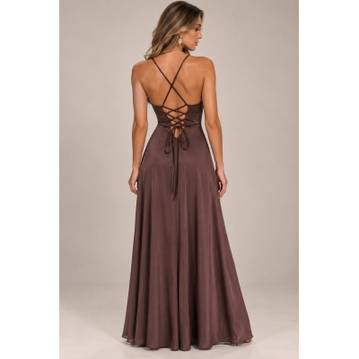 Καφέ Maxi Φόρεμα Corset με Παγιέτα