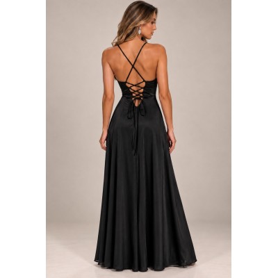 Μαύρο Maxi Φόρεμα Corset με Παγιέτα