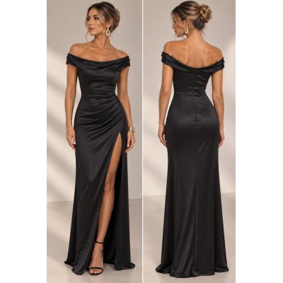 Μαύρο Maxi Σατέν Φόρεμα – Elegant Satin