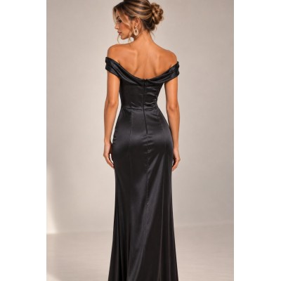 Μαύρο Maxi Σατέν Φόρεμα – Elegant Satin
