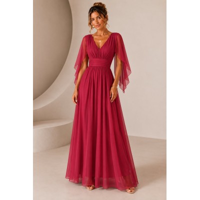 Burgundy Maxi Φόρεμα από Τούλι