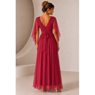 Burgundy Maxi Φόρεμα από Τούλι
