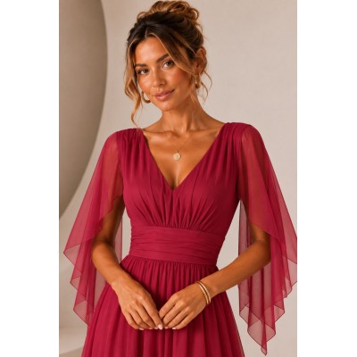 Burgundy Maxi Φόρεμα από Τούλι