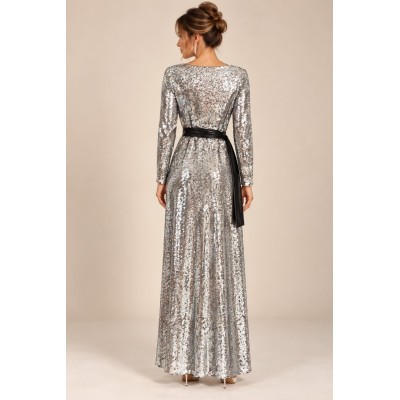 Ασημί – Silver Glow Maxi Φόρεμα με Παγιέτες