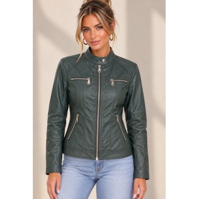 Olive Leather Look Jacket