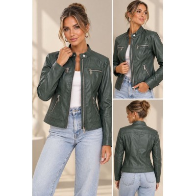 Olive Leather Look Jacket