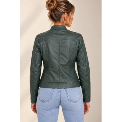 Olive Leather Look Jacket