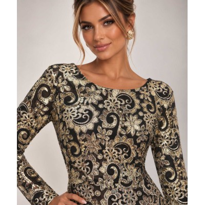 Μαύρο – Gold Embroidery Mini Dress