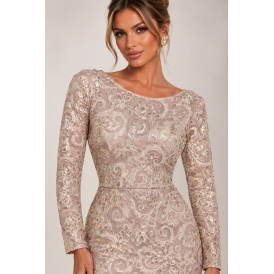 Nude Pink – Embroidered Sequin Mini Dress