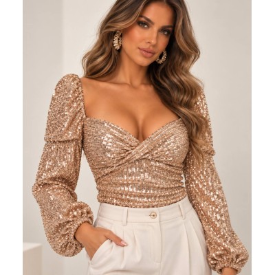 Sequin Bodysuit Champagne – Κορμάκι με Παγιέτα & Cups