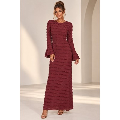 Lace Ruffle Maxi Dress – Burgundy