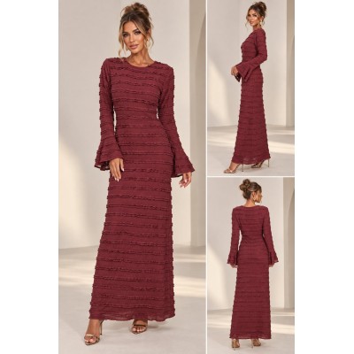 Lace Ruffle Maxi Dress – Burgundy