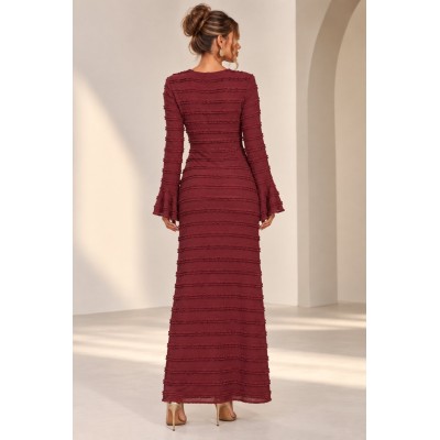 Lace Ruffle Maxi Dress – Burgundy