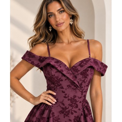 Πριγκιπικό Jacquard Maxi Φόρεμα – Plum / Δαμασκηνί