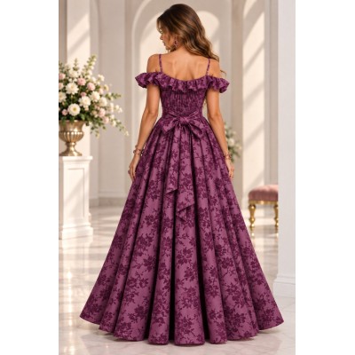 Πριγκιπικό Jacquard Maxi Φόρεμα – Plum / Δαμασκηνί