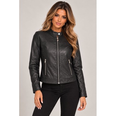Μαύρο Jacket Δερματίνης με Διάτρητες Λεπτομέρειες