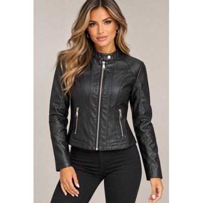 Μαύρο Jacket Δερματίνης με Διάτρητες Λεπτομέρειες